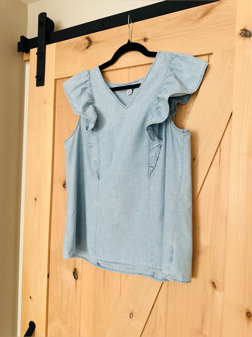 Croft & Barrow Chambray Ruffle Sleeve Top XL | MIX + MATCH